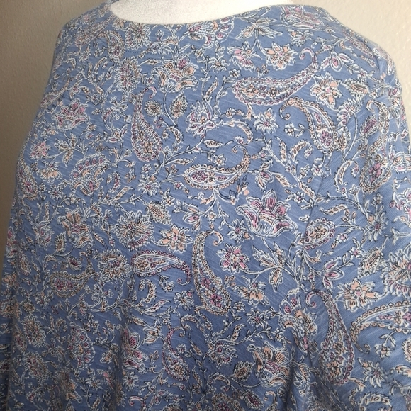 J Jill Top Womens Blue Floral Paisley Elbow Sleeve Tee Classic Pima Cotton XL - Picture 7 of 12
